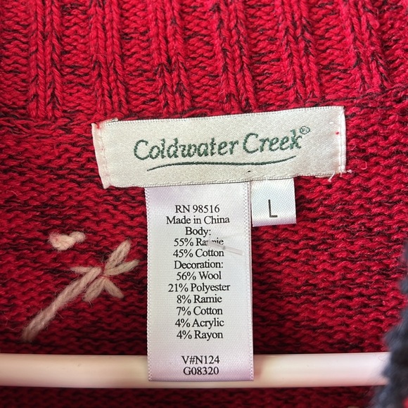 Vtg Coldwater Creek Cotton Ramie Zip Up Winter Themed Cardigan Red Novelty - Picture 7 of 13